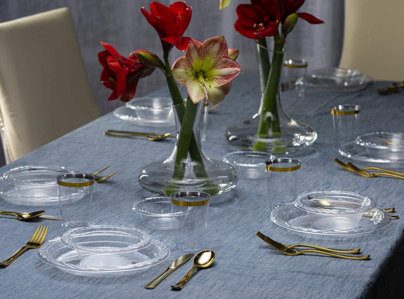 PLASTICPRO 9'' inch Premium Crystal Clear Disposable Plastic Dinnerware Party Plate Pack of 40 - Image 3